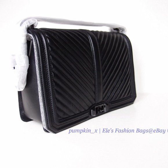 NWT Rebecca Minkoff Chevron Jumbo Quilted Leather Shoulder Bag BLACK BLACK AUTH! - Picture 7 of 14